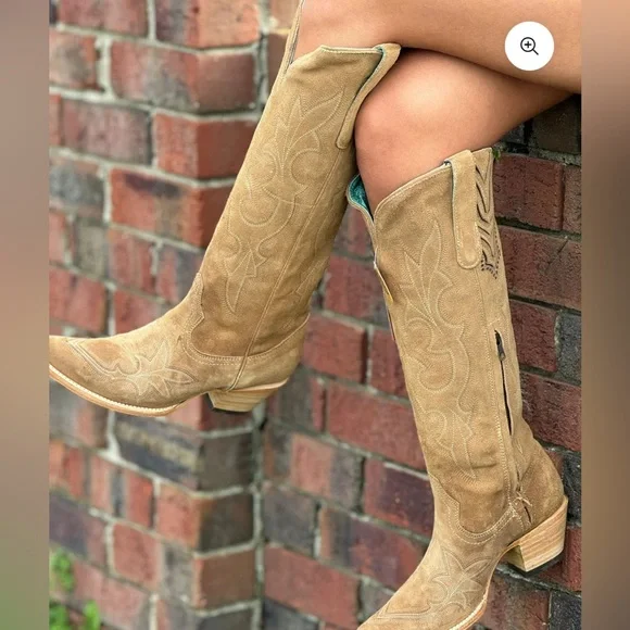 Corral Embroidery Suede Tall Top Snip Toe Cowboy Boot - Picture 6 of 16